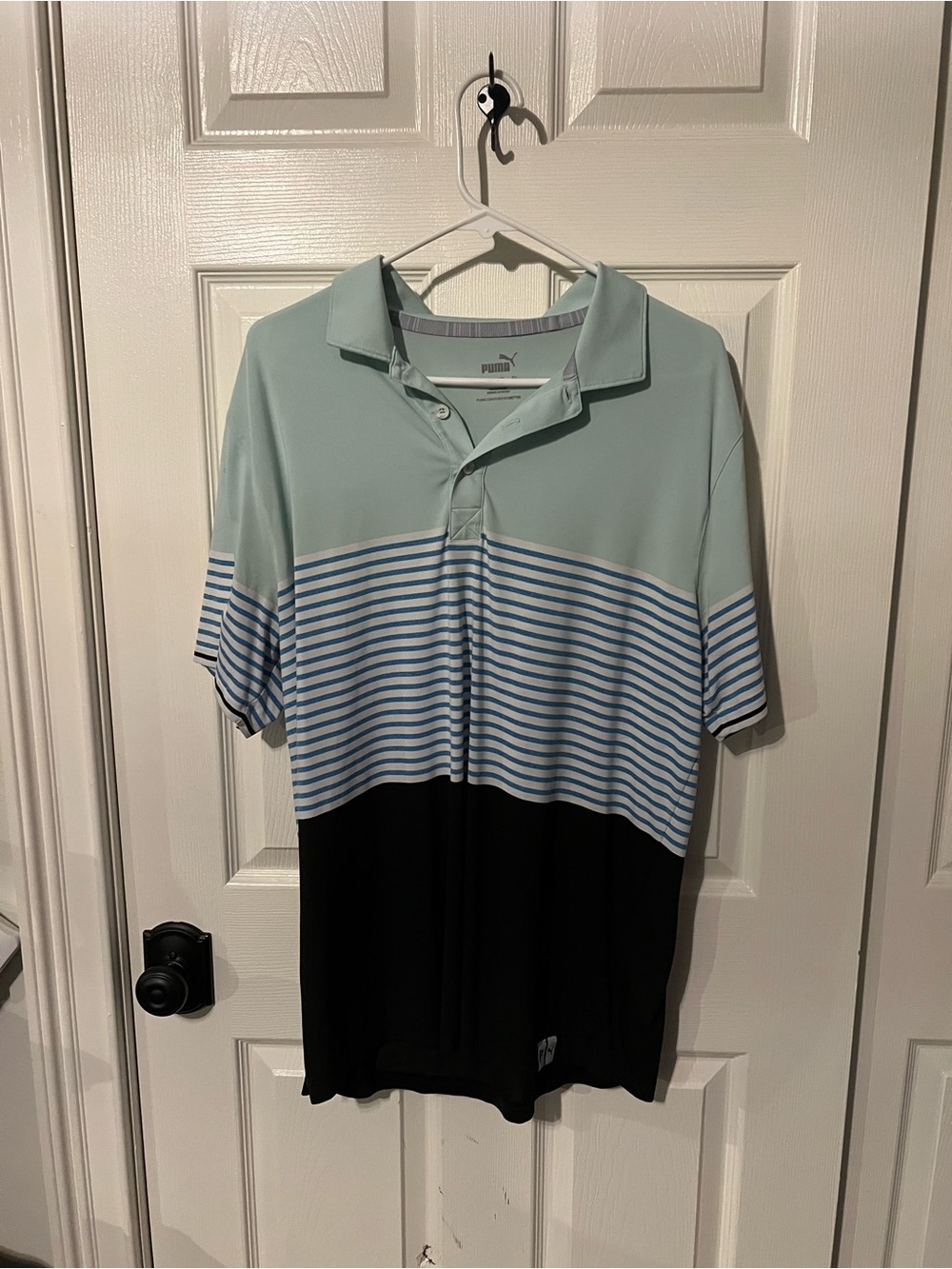 Puma Mint, Light Blue & Black Striped Men's Polo